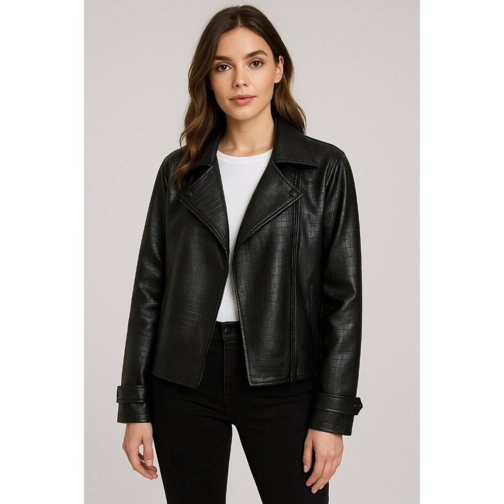 Marc New York New Black Crocodile Faux Leather Jacket With Notched Lapel